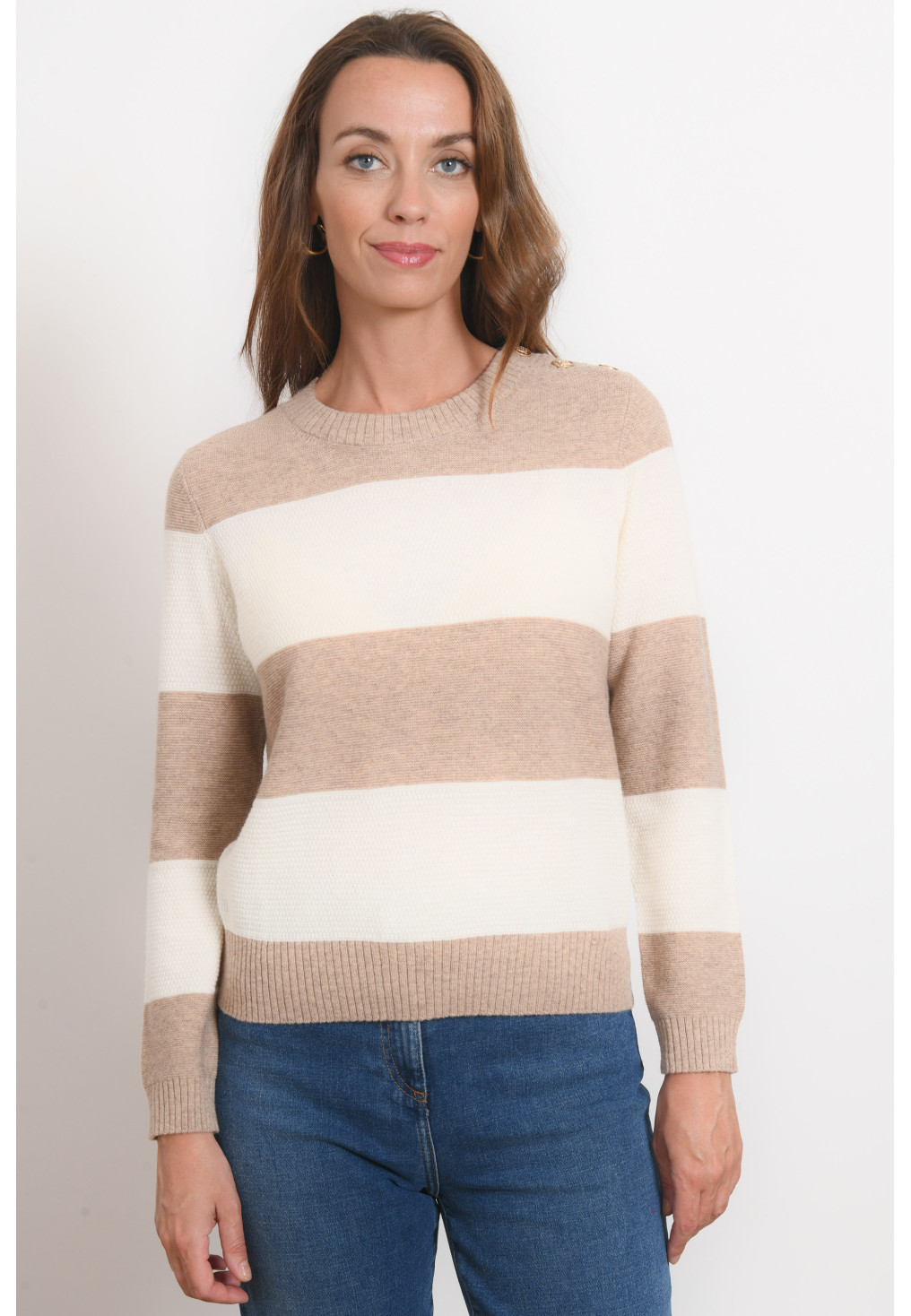 PULL RAYE - RIVAGE - ECRU/CAMEL CHINE - Antonelle
