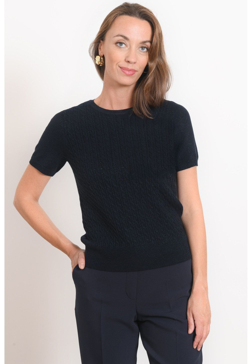 PULL MANCHES COURTES - ROAN - NAVY/LUREX - Antonelle