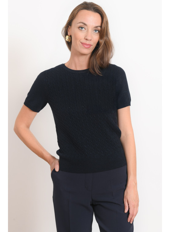 PULL MANCHES COURTES - ROAN - NAVY/LUREX - Antonelle