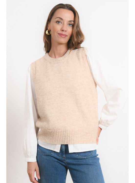 PULL SANS MANCHES - RESSY - BEIGE CHINE - Antonelle