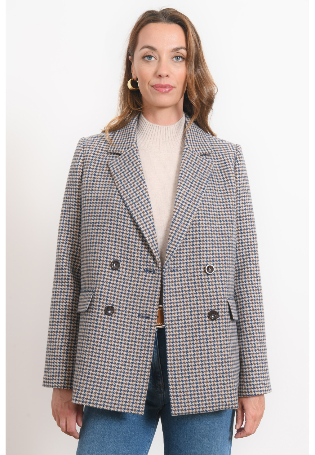 VESTE CROISEE - ROMANA - CAMEL/BLEU - Antonelle