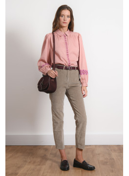 PANTALON VELOURS 7/8 SLIM - RIOTO - AMANDE - Antonelle