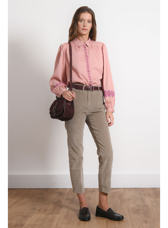 PANTALON VELOURS 7/8 SLIM - RIOTO - AMANDE - Antonelle