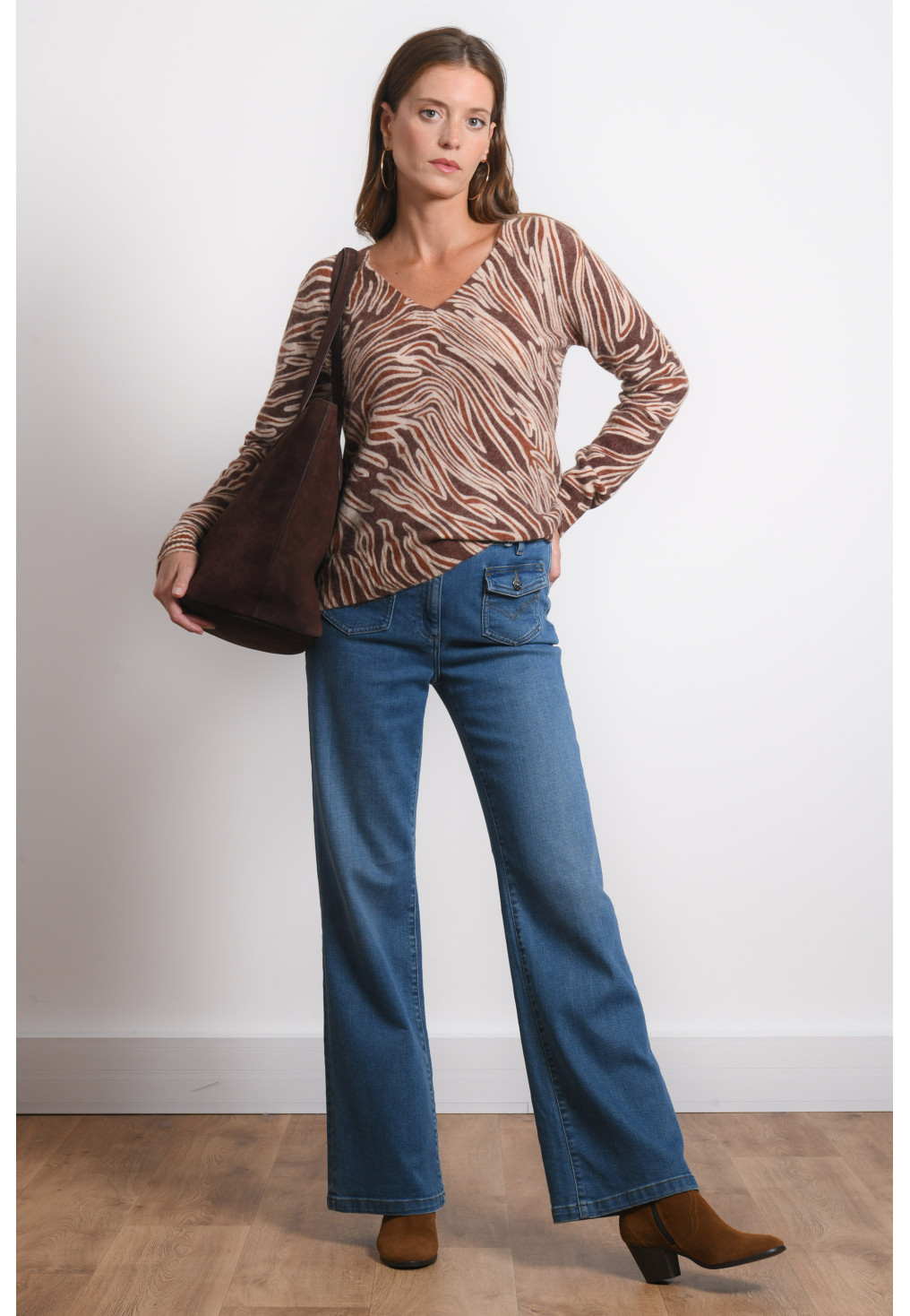 PULL COL V - RAFARI - CHAMOIS - Antonelle