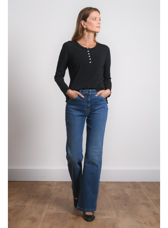 T-SHIRT COL TUNISIEN - REFIRO - NOIR - Antonelle