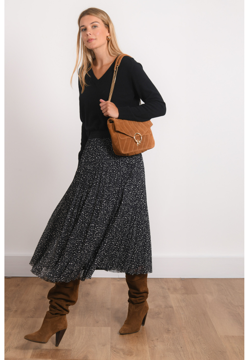 JUPE PLISSEE - RENKA - NOIR/ECRU - Antonelle