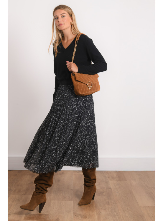 JUPE PLISSEE - RENKA - NOIR/ECRU - Antonelle