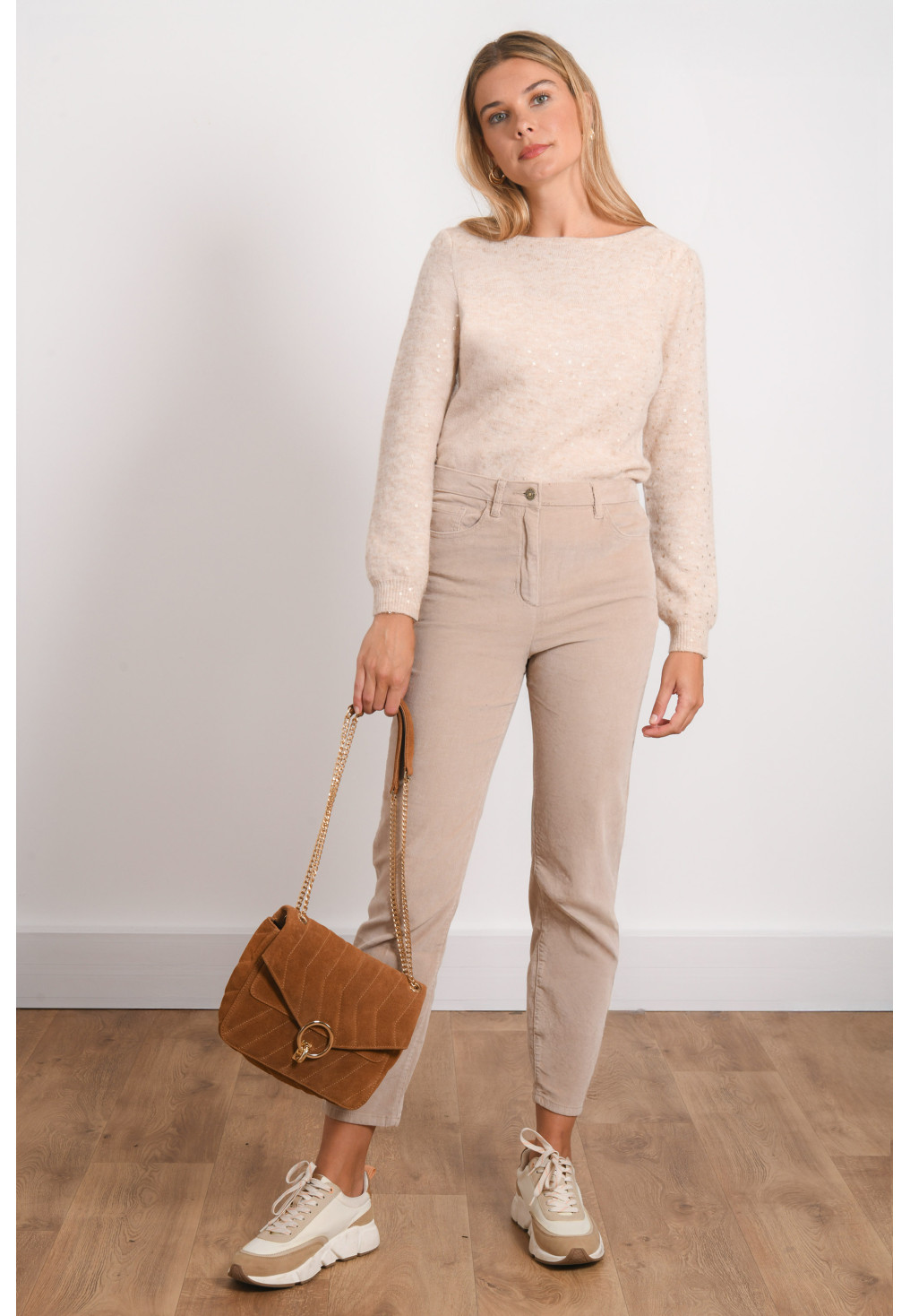 PANTALON VELOURS 7/8 SLIM - RIOTO - SABLE - Antonelle