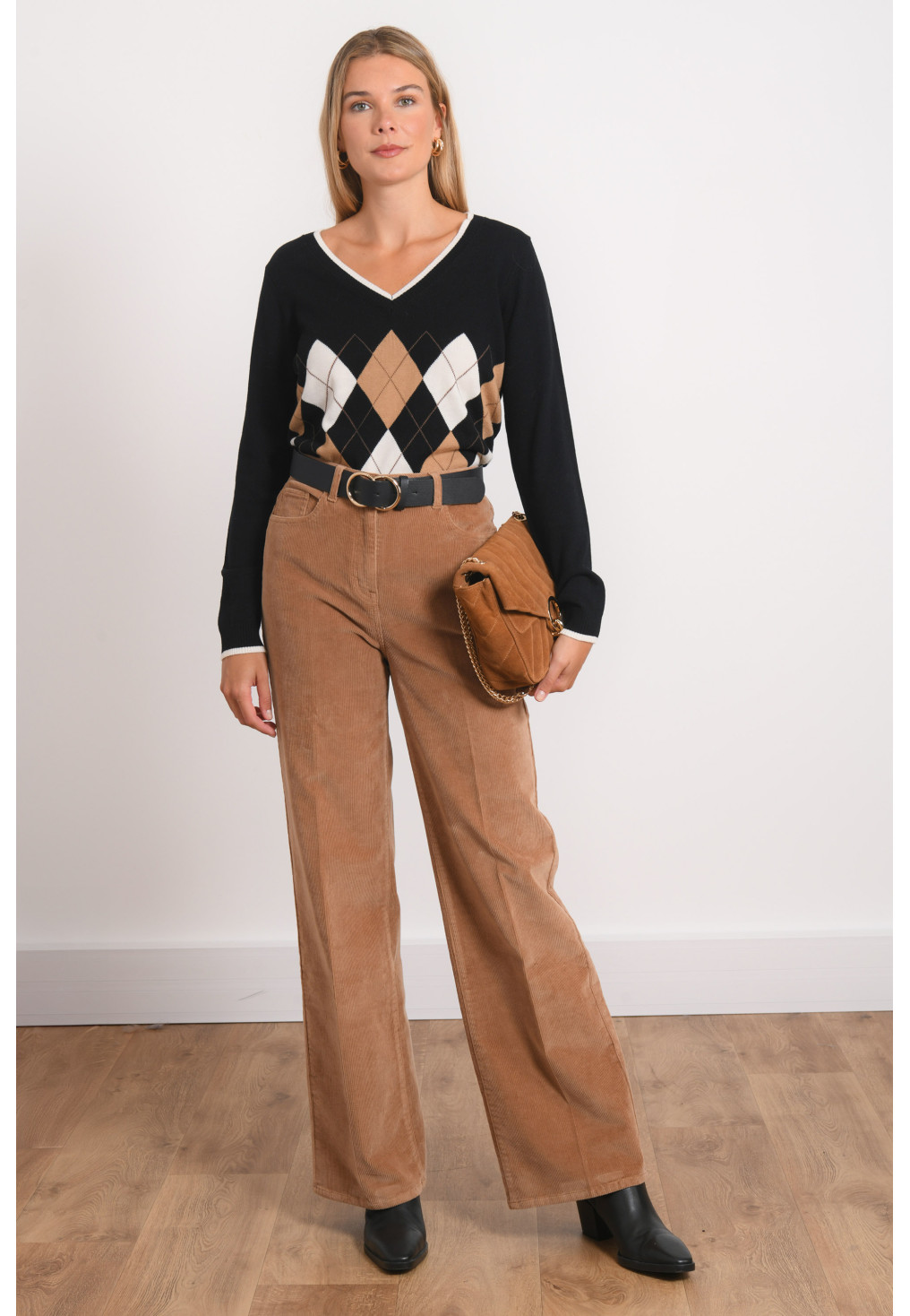 PANTALON VELOURS LARGE - REVEILLON - CAMEL - Antonelle