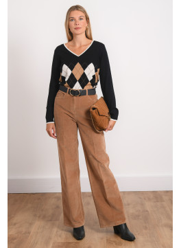 PANTALON VELOURS LARGE - REVEILLON - CAMEL - Antonelle