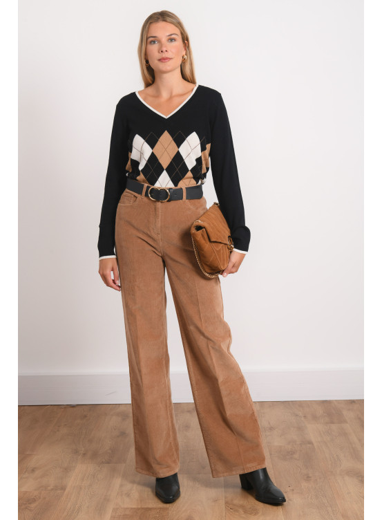 PANTALON VELOURS LARGE - REVEILLON - CAMEL - Antonelle