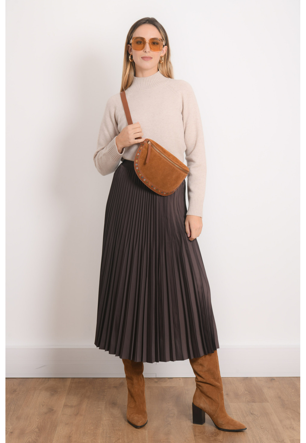 JUPE PLISSEE - RINACA - CHOCO - Antonelle