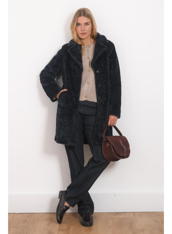 MANTEAU FAUSSE FOURRURE - ROSS - NAVY - Antonelle