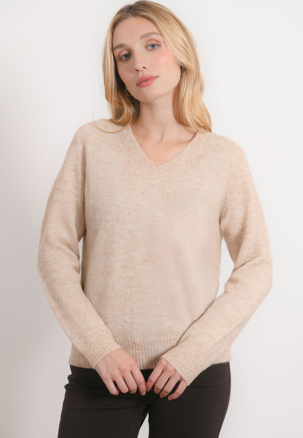 PULL COL V - RIA - BEIGE CHINE - Antonelle