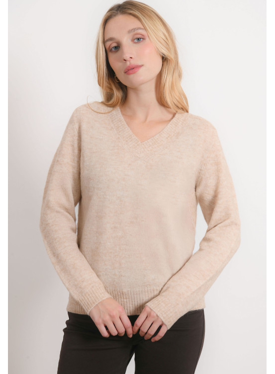 PULL COL V - RIA - BEIGE CHINE - Antonelle