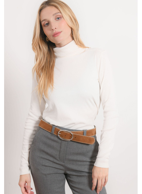 T-SHIRT COL ROULE - RAKEN - NATUREL - Antonelle