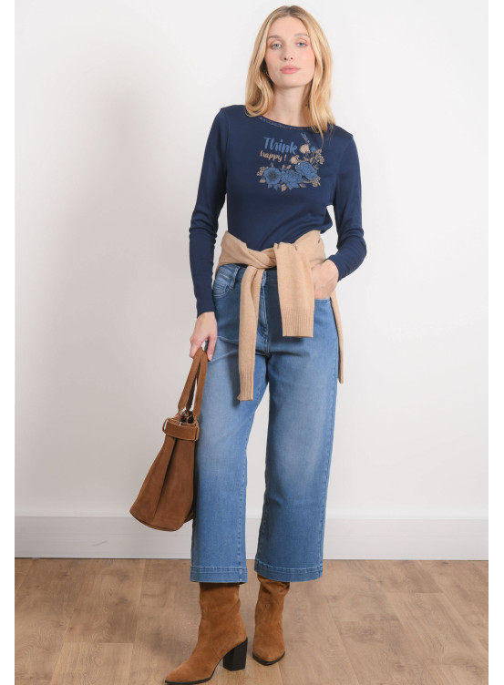 JEANS CROPPED LARGE - PERLOT - BLEU - Antonelle