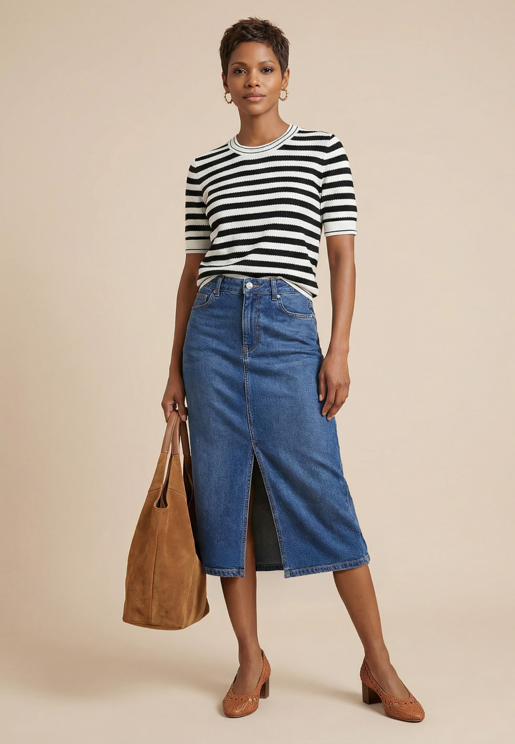 JUPE MI-LONGUE - SHARLEEN - BLEU DENIM - Nouveautés Antonelle