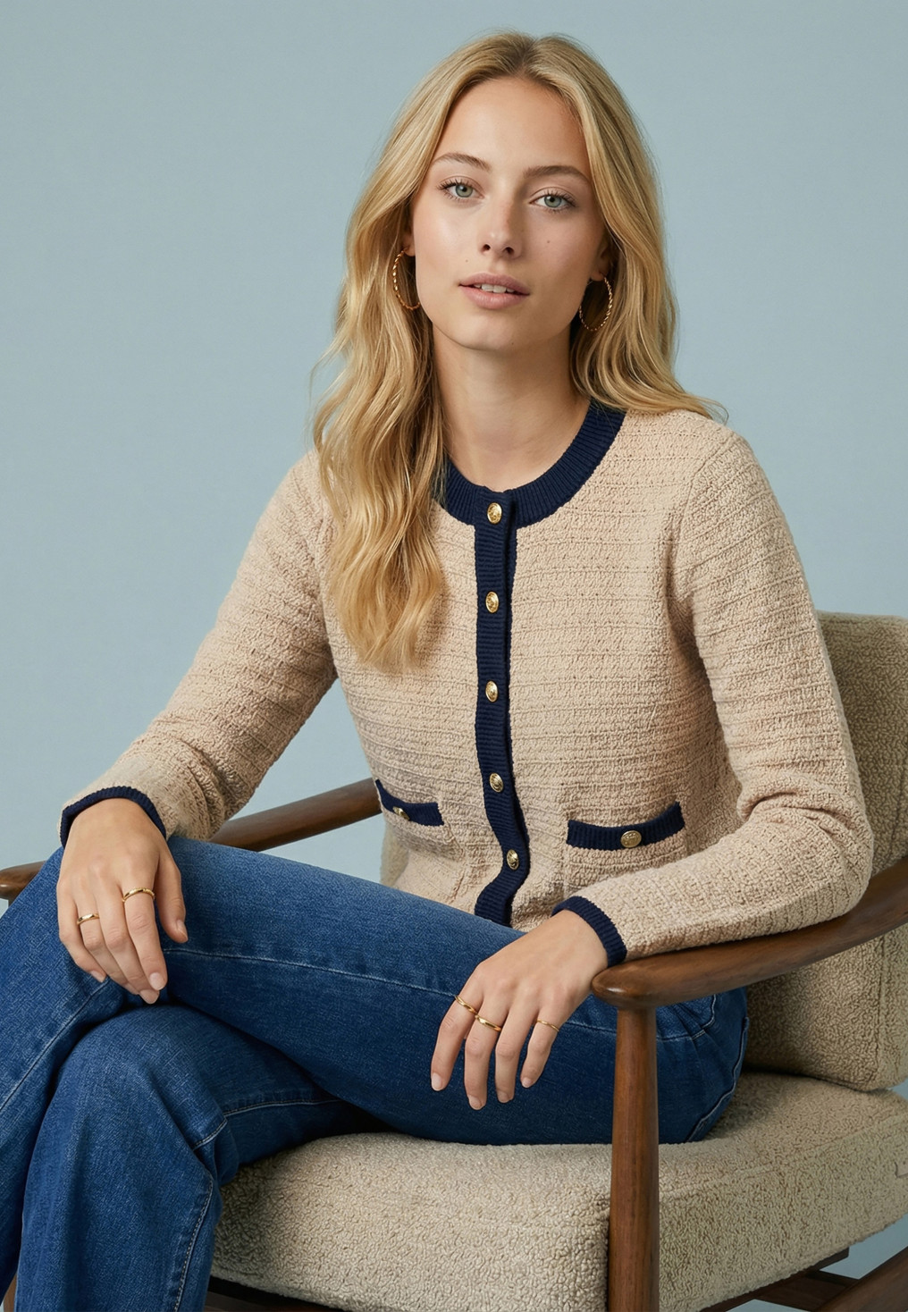 CARDIGAN - SOLFEGE - BEIGE/MARINE - Nouveautés Antonelle