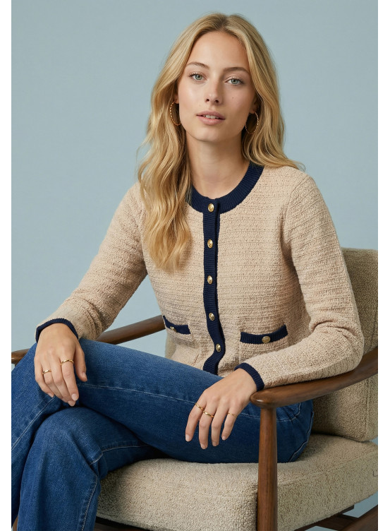 CARDIGAN - SOLFEGE - BEIGE/MARINE - Nouveautés Antonelle