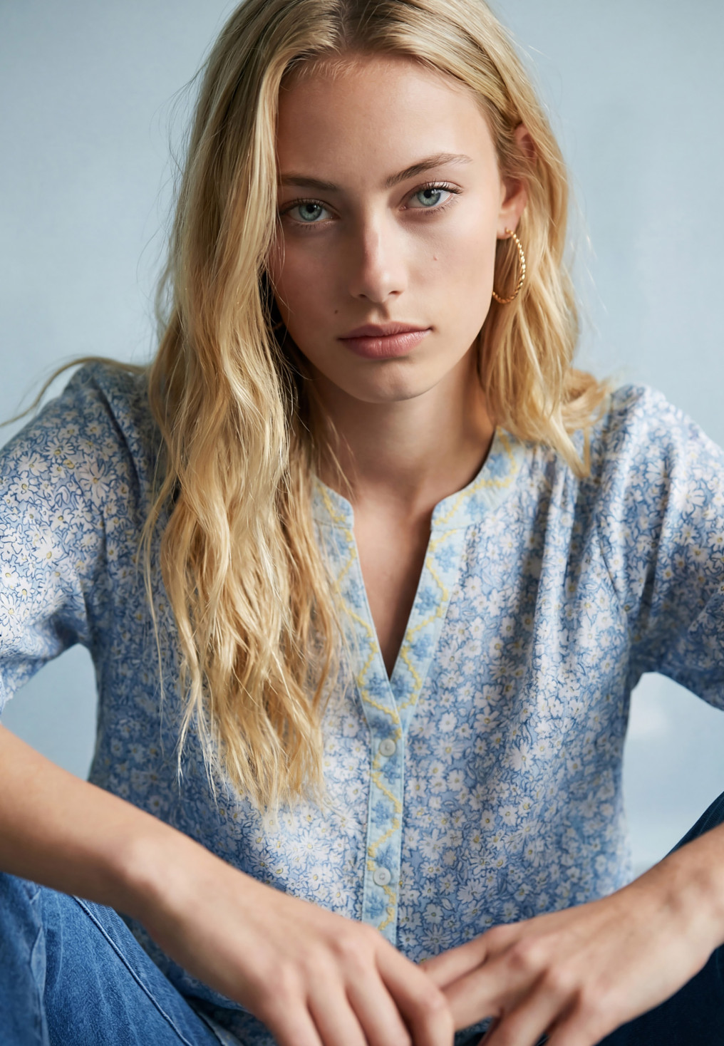 CHEMISE MANCHE 3/4 - SULTANA - BLEU/JAUNE - Nouveautés Antonelle