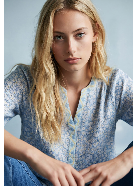 CHEMISE MANCHE 3/4 - SULTANA - BLEU/JAUNE - Nouveautés Antonelle